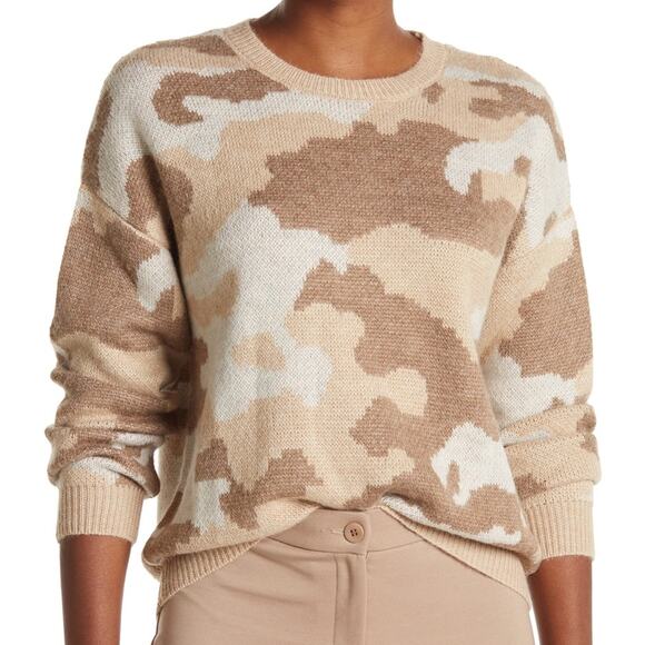Lucky Brand Sweaters - NWT Lucky Brand Neutral‎ Tan Camo Wool Pullover Sweater